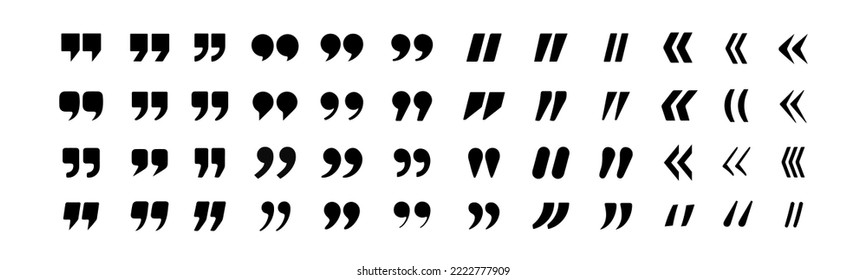 Set of quote marks. Black quotes icon vector collection. Quotemarks outline, speech mark, inverted commas or citation signs. Illustration