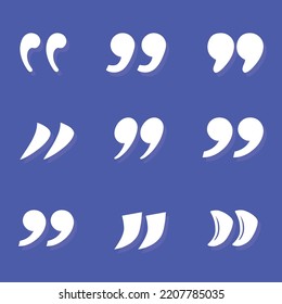 Set Of Quote Marks On Blue Background. Quote Mark Icon Set For Conversation Or Definition