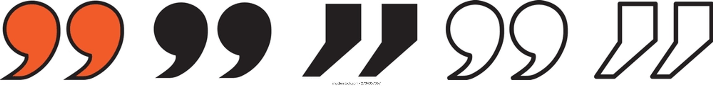 Conjunto de comillas para marcas de voz, colección de comillas en estilo sólido y de contorno. Conjunto de iconos de comillas, Ilustración vectorial de símbolos de comillas dobles. marcas de conversación y diseño de comentarios. Vector, iconos
