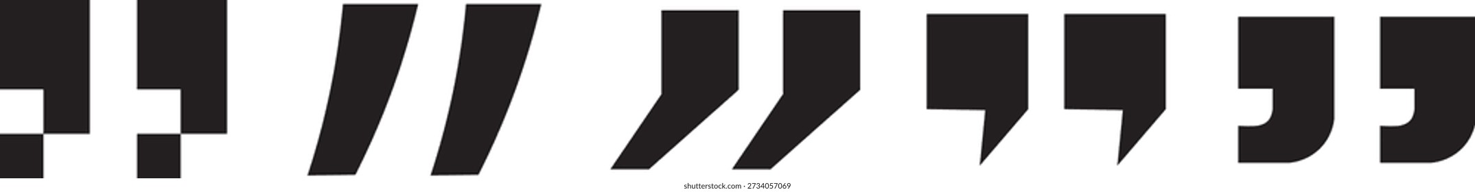 Conjunto de comillas para marcas de voz, colección de comillas en estilo sólido y de contorno. Conjunto de iconos de comillas, Ilustración vectorial de símbolos de comillas dobles. marcas de conversación y diseño de comentarios. Vector, iconos
