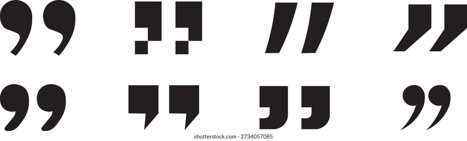 Conjunto de comillas para marcas de voz, colección de comillas en estilo sólido y de contorno. Conjunto de iconos de comillas, Ilustración vectorial de símbolos de comillas dobles. marcas de conversación y diseño de comentarios. Vector, iconos
