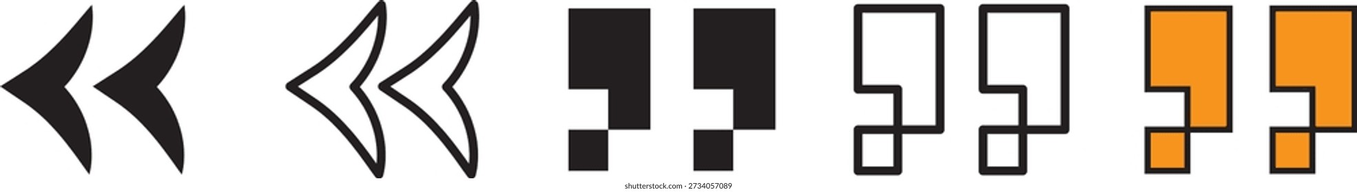 Conjunto de comillas para marcas de voz, colección de comillas en estilo sólido y de contorno. Conjunto de iconos de comillas, Ilustración vectorial de símbolos de comillas dobles. marcas de conversación y diseño de comentarios. Vector, iconos
