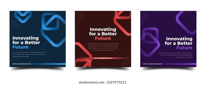 Set of quote social media post template with abstract geometric shapes