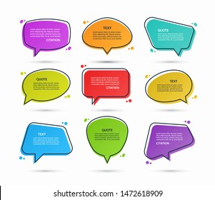 Set of quote speech bubbles, text boxes, message balloons, stickers isolated on white background. Vector illustration.