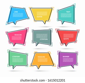 Set of quote speech bubbles, text boxes, message balloons, stickers isolated on white background. Vector illustration.