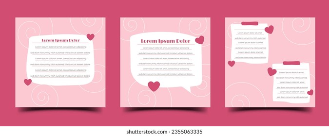 Set of quote square banner with love decoration. Usable for social media post, card, cover, and web