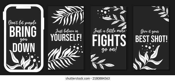set of quote templates for social media. black and white design with hand drawn floral elements