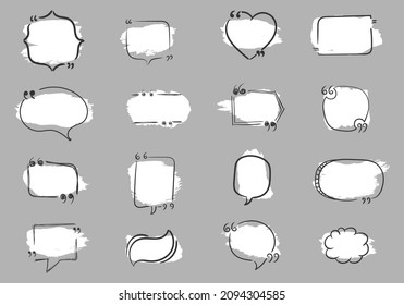 Set of quote text box for websites in hand drawn style. text box, banner, flat design. Vector illustration, eps 10.Collection of blank drawing speech bubble balloon. 