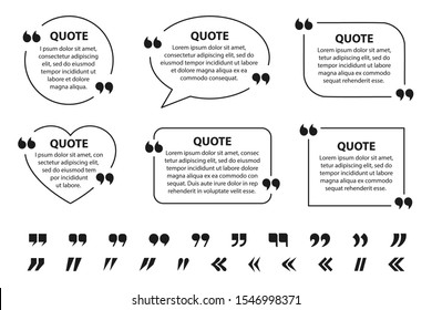Set of Quote text boxes, frames, quotation collection, isolated on white background, vector illustration.