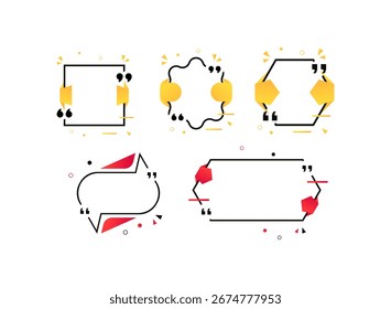 Set of Quote Text Frame Templates in Colorful Geometric Memphis Style — Modern Abstract Shape Design for Social Media, Poster, and Creative Graphic Assets