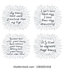 Set with quotes about eyebrows. Can be used for beauty and makeup box, for brow salon or bar, t-shirt, tattoo or blog.