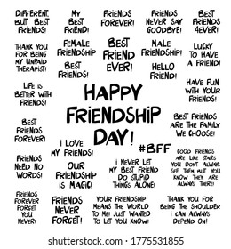 Set of quotes about about friendship. Lettering in modern scandinavian style. Isolated on white background. Vector stock illustration.