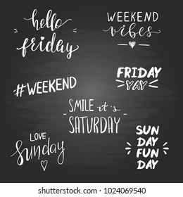 Set of quotes about weekend on the blackboard background