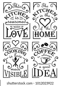 Set of quotes designed for the kitchen wall or other places to dine, or have a cup of coffee