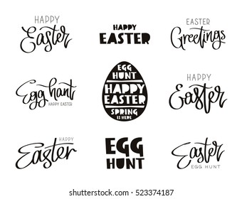 Set of quotes for the holiday Happy Easter. The trend calligraphy. Vector illustration on white background. Elements for design.