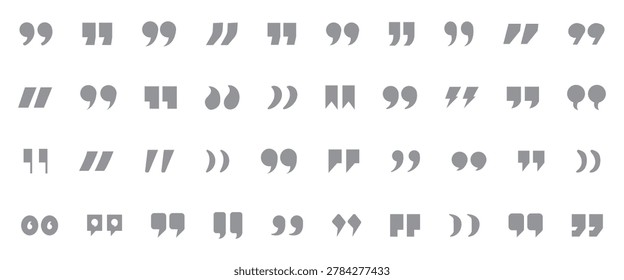 Set of quotes icon, quote mark vector icon set. Quotemarks outline,  Speech marks, Symbol quotes icon. Vector illustration. 