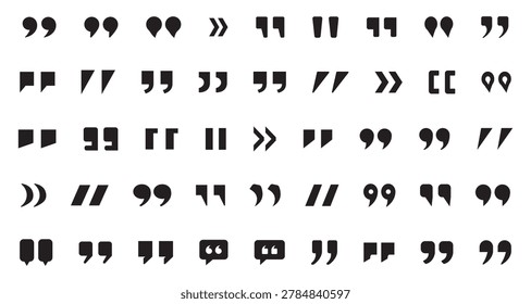 Set of quotes icon, quote mark vector icon set. Quotemarks outline,  Speech marks, Symbol quotes icon. Vector illustration. 