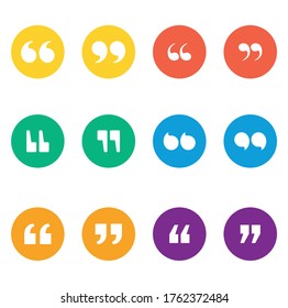 Juego de comillas iconos dentro del diseño de círculos multicolores, conversación de discusión de mensajes y tema de charla Ilustración vectorial