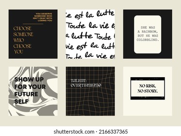 Set of quotes for instagram stories or post.Motivational words for social media. Set of reminders for personal blog or shop. Engagement booster.