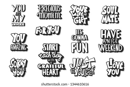 Set of quotes isolated. Motivational handwritten lettering collection. Inspirational poster quotes. Vector color text illustration.