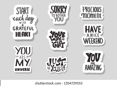 Set of quotes isolated. Motivational handwritten lettering collection. Inspirational poster quotes. Vector color text illustration.