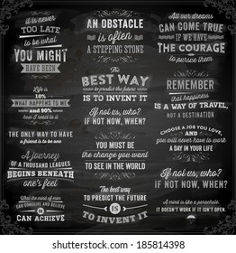 Set of Quotes Typographical Posters, Vector Design. Motivational Quotes for Inspirational Art. Chalkboard Background, Chalk Design.