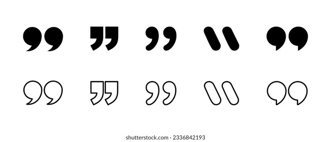 Set of quotes vector icons. Black quotes mark on white background. Vector 10 Eps.