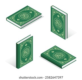 Set of Qur'an, Quran, Koran. 3D isometric illustration. Perfect for ramadan, eid, hajj, and muharram. Isolated vector for banner, poster, presentation, infographic,  web, apps, and other uses. 