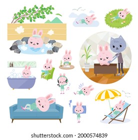 A set of Rabbit boy about relaxing.It's vector art so it's easy to edit.