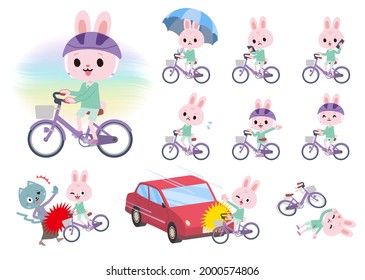 A set of Rabbit boy riding a city cycle.It's vector art so it's easy to edit.