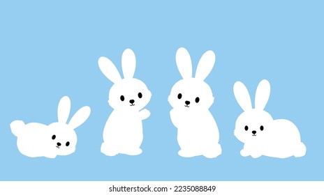 Set of rabbit bunny cartoons on blue background vector illustration.