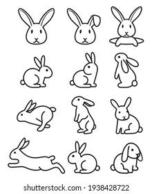 Set rabbit bunny icons  Vector illustrations 