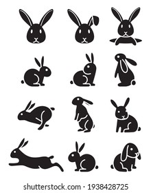 Set Cute Rabbits Silhouettes Various Poses Stock Vector (Royalty Free ...