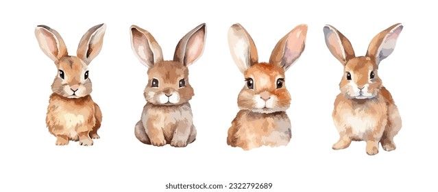 Conjunto de acuarela de conejo o conejo aislado sobre fondo blanco. Ilustración del vector