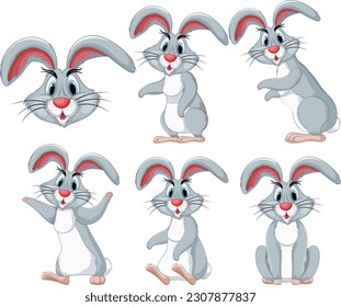Set of rabbit cartoon in different pose illustration