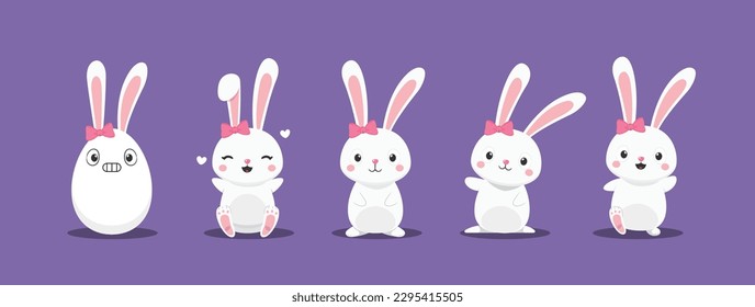 A set of rabbit doing pose. Isolated Vector Illustration