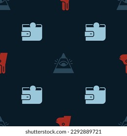 Poner Conejo con orejas, el ojo de Dios y la billetera en un patrón impecable. Vector