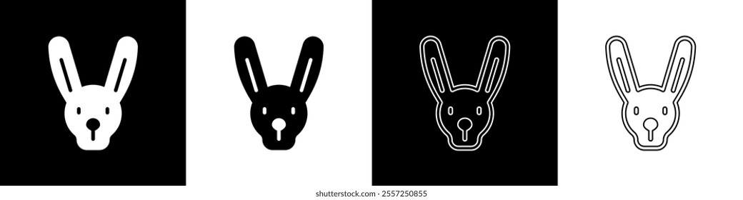 Set Rabbit with ears icon isolated on black and white background. Magic trick. Mystery entertainment concept.  Vector