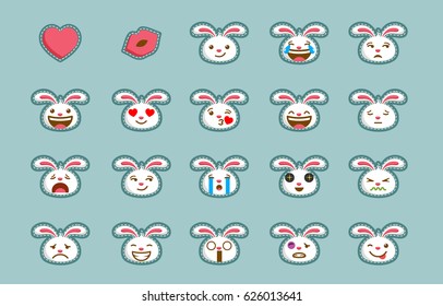 set of rabbit emoticon. cute rabbit face collection