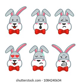 set rabbit face emotion face cute