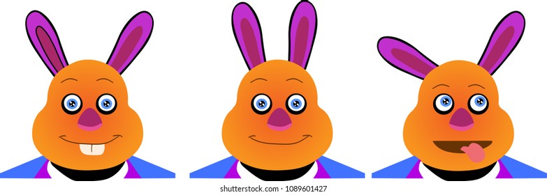 set rabbit face emotion face cute mascot 