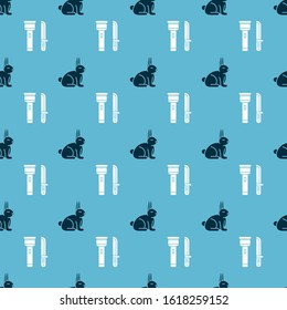 Set Rabbit and Flashlight and knife on seamless pattern. Vector