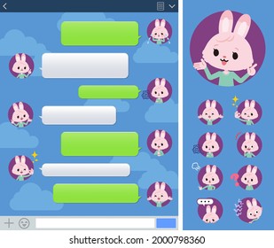 A set of rabbit girl with expresses various emotions on the SNS window.It's vector art so it's easy to edit.