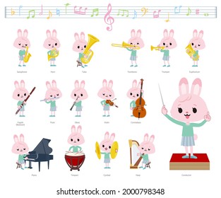 A set of rabbit girl on classical music performances.It's vector art so it's easy to edit.