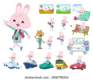A set of rabbit girl on travel.It's vector art so it's easy to edit.