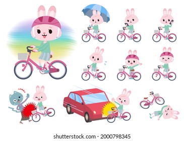 A set of rabbit girl riding a city cycle.It's vector art so it's easy to edit.