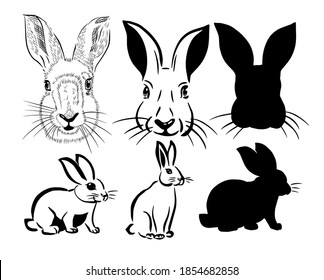 A set of rabbit. Happy Easter Day. Vector illustration