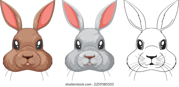 Set of rabbit head isolated illustration
