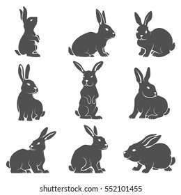 Set of rabbit icons isolated on white background. Vector illustration