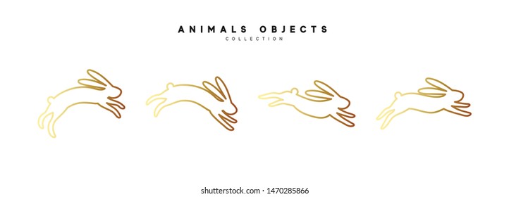 Set of rabbit illustration. Collection golden bunny isolated on white background.